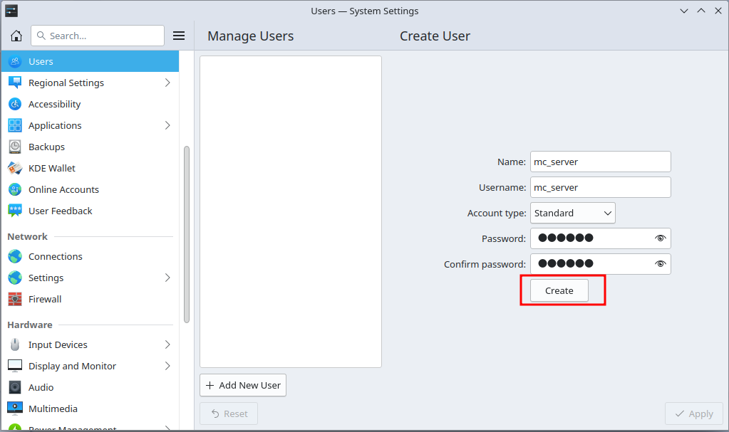 Creating a new administrator user.