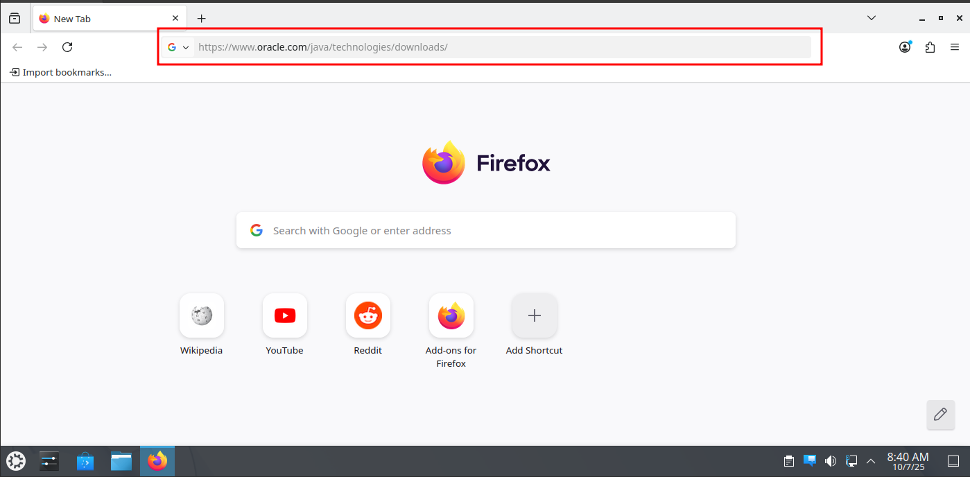 Pasting the address into the browser's search bar.