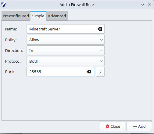 Entering information into the firewall.
