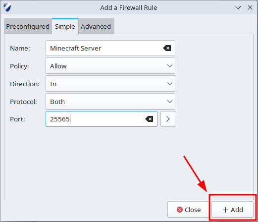 Creating a new firewall rule.