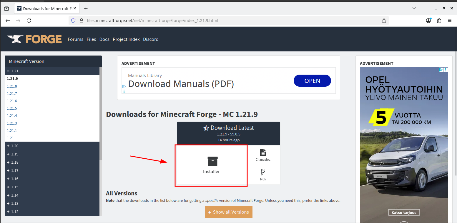 Downloading Minecraft Forge.