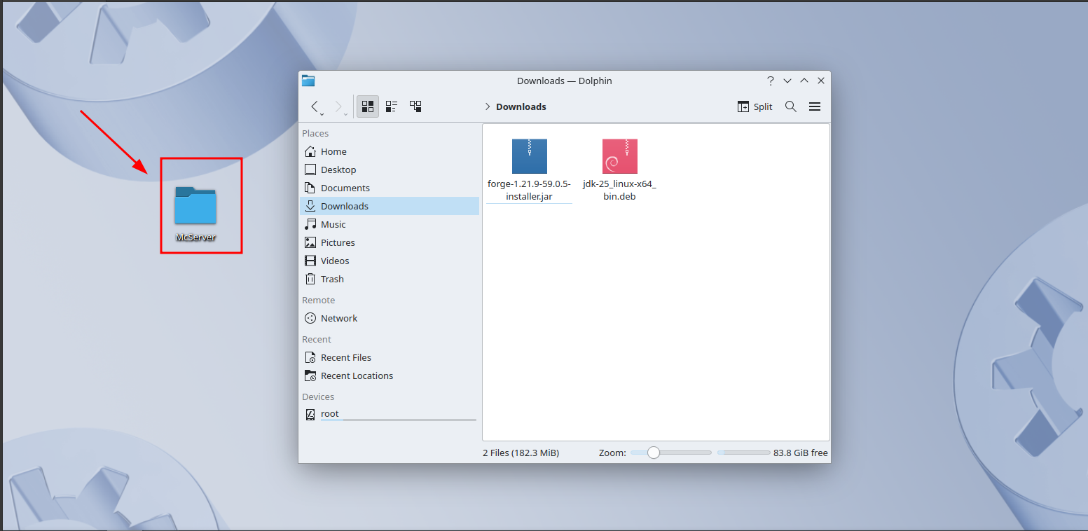 Navigating to the server's folder.