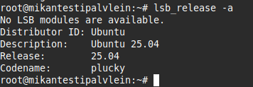 Linux version tarkistus päivityksen jälkeen.